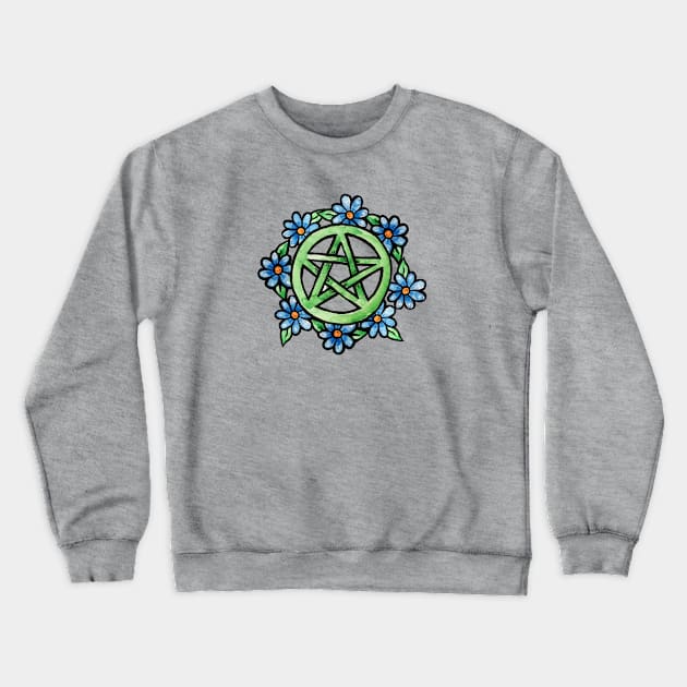 Pagan Floral Pentagram Crewneck Sweatshirt by bubbsnugg